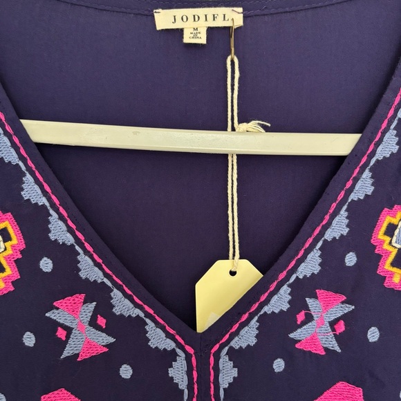 NWT JODIFL Indigo Purple Long Sleeve Embroidered Blouse Women’s Medium Boho - Picture 7 of 11